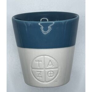 STARBUCKS 2011 TAZO Tea Cup No Handle Mug White Slant & Blue Bone China